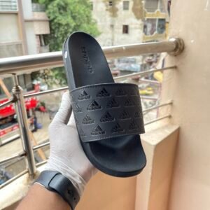 Adis Comfort Slides – Triple Black Monogram Edition