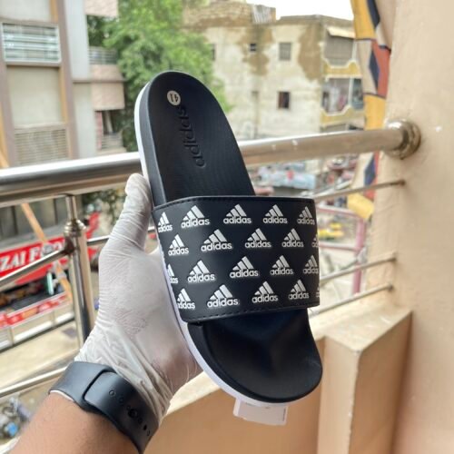 Adis Comfort Slides – Black & White Logo Edition